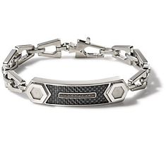 His love for distinctive style is highly identifiable when wearing this contemporary stainless steel ID bracelet. From Bulova. Modern Gunmetal Jewelry With Stainless Steel Clasp, Modern Gunmetal Jewelry With Bracelet Strap, Elegant Gunmetal Bracelet For Formal Occasions, Silver Stainless Steel Business Jewelry, Silver Stainless Steel Jewelry For Business, Formal Gunmetal Stainless Steel Jewelry, Luxury Stainless Steel Bracelet For Formal Occasions, Modern Gunmetal Bracelets For Formal Occasions, Modern Jewelry With Stainless Steel Clasp