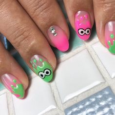 Splatoon Nail Art, Pikmin Nails, Splatoon Nails, Steven Universe Nails, Nintendo Nails, Video Game Nails, Decora Nails, Pokemon Nails