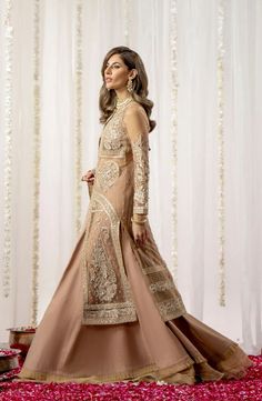 Beige Embroidered Pakistani Wedding Dress in Gown Style Pishwas Anarkali Hand Embellished Organza Wedding Dress, Ceremonial Floor-length Organza Gown, Hand Embellished Organza Gown For Ceremony, Eid Wedding Dress Hand Embellished Semi-stitched, Elegant Gown With Sheer Dupatta For Ceremony, Eid Hand Embellished Semi-stitched Wedding Dress, Anarkali Hand Embellished Wedding Dress, Anarkali Hand Embellished Wedding Dress For Ceremony, Hand Embellished Anarkali Wedding Dress