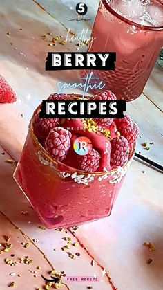 raspberry smoothie recipe in a bucket with strawberries