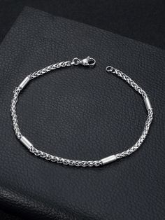 Silver  Collar  Stainless Steel   Embellished   Women's Fashion Jewelry Cool Bracelets For Guys Silver, Sterling Silver Mens Bracelet, Hand Chain Bracelet Men, Mens Silver Chain Bracelet, Male Silver Jewelry, Metal Bracelets For Men, Silver Hand Bracelet For Men, Sliver Braslate Men, Silver Bracelet For Men Design