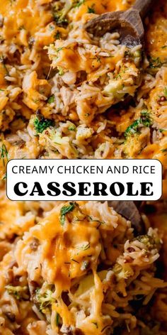 Creamy Chicken and Rice Casserole Recipe - This one-dish casserole is made with cooked chicken, rice, and tender broccoli baked in a creamy cheesy mixture that comes together so quickly! It’s a wholesome, family-friendly meal that the everyone will love! Creamy Chicken And Rice Casserole, Chicken And Rice Casserole Recipe, Chicken Casserole Recipes Healthy, Baked Chicken Casserole, Chicken Rice Bake, Munchkin Time, Cheesy Chicken Rice, Rice And Broccoli, White Rice Recipes