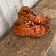 Nice Sturdy Leather With Leather Ties. One Grommet In Back Detached. Soles And Heels Good. Always Get Comments When Worn. Cute With Skirts And Shorts. I Take A 9 And They Fit With No Socks But I’d Say They Fit More Like An 8-8.5. I Bought A Bigger Size Of These So Selling These Homemade Shoes, Cydwoq Shoes, Leather Booties, Big Size, Take A, Take That, Socks, Women Shoes, Heels