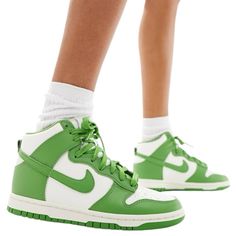 Nike Dunk High Sneakers In Apple Green Womens Size 8.5 - New In Box - Size 8.5 Women’s - Green And White - High-Top Design - Lace-Up Fastening - Padded Tongue And Cuff - Signature Nike Branding - Perforated For Ventilation - Foam Midsole For Lightweight Cushioning - Durable Rubber Outsole - Concentric Grip Tread Casual Women’s Ladies Misses Shoes Shoe Tennis Shoes Street Wear Basketball Daywear Streetwear Classic Athletic Sporty Bold Sneakerhead Weekend Skater Mid Shoes, Shoes Orange, White High Tops, Womens Air Jordans, High Sneakers, Nike Dunk High, Dunk High, Fashion Deals, Nike Green