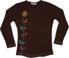 Peduncle Boho Love Top with Floral Applique | Tunic-Shirt | Brown | Applique, Fall, Floral, Bohemian,Handmade The Little Bazaar, Patchwork Applique, 2000s Clothing, Brown Tunic, Stem Design, Mom Fall, Hippie Top, Hippie Look, Hippie Tops