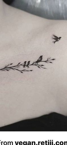 birds sitting on a branch tattoo on the back of a woman's left arm