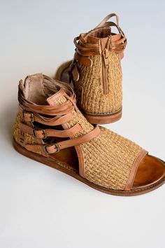 These Roan by BedStu Anna sandals boast a gladiator-inspired silhouette with their jute and leather construction. Pair with your favorite crop jeans and tee for effortless casual style. Leather and jute upper Leather lining Lightly cushioned footbed Zip enclosure at back heel Low-profile wedge heel Synthetic outsole Just as makeup will react differently on various complexions, our natural leathers all respond to the dyes and finishes differently. Additionally, because each product is hand-dyed a Mint And Navy, Blue Pumpkins, Woman Suit Fashion, Bed Stu, Soft Leggings, Navy Gold, Crop Jeans, Summer Sandals, Ankle Straps