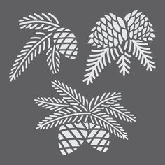 the crafter's workshop pine cone stencil is shown in grey and white