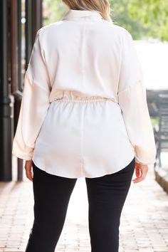 This blouse was made for the weekend! We love the gorgeous cream color and sweet waist tie! The fabulous, flirty fit is perfect for pairing with all of your faves all season long! Style this blouse with distressed skinnies and booties for a classy chic look! 100% Polyester Cream Button-up Blouse For Daywear, Chic Cream Blouse With 3/4 Sleeves, Classy Chic, Model Fits, Waist Tie, Affordable Fashion, Cream Color, Plus Size Outfits, Fashion Forward