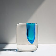 Inside/Outside Glass Flower Vase - Light Blue Dining Table Vase, Vase Dining Table, Colored Glass Block, Yellow Glass Vase, Rectangular Vase, Melting Glass, Small Glass Vases, Glass Flower Vase, Vase With Lights