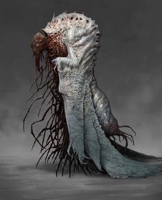 an image of a creature with long hair and claws on it's back legs