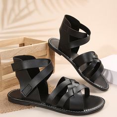 Patterned:Solid colorMaterial:Faux leatherClosure:Hook-and-loop fastenerToe Style:Open ToeAll-season:All-seasonPrinting Type:No PrintingHeel Hight:Flat HeelStyle:CasualItem ID:HP99490 Black Open Toe Sandals With Cross-tied Detail, Black Cross-tied Open Toe Sandals, Black Cross-tied Sandals For Spring, Black Cross Strap Sandals For Vacation, Black Cross Strap Beach Sandals, Casual Open Toe Cross-tied Sandals, Casual Cross-tied Open Toe Sandals, Strap Sandals, Stylish Women