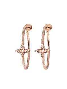 pre-owned 18kt gold Idylle Blossom diamond hoop earrings Earrings Pink, Earring Crafts, Diamond Hoop Earrings, Gold Polish, Diamond White, Fashion Branding, Blossom, Hoop Earrings, Louis Vuitton