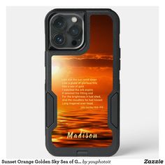 an orange sunset with the words madison on it, in black case for iphone 11