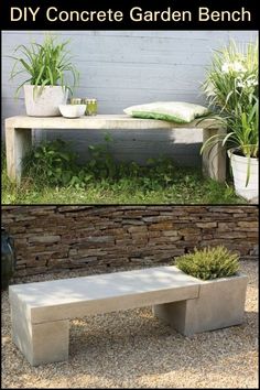 concrete garden bench with plants on top