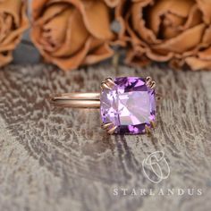 Amethyst Solitaire Ring Cushion Cut Amethyst Engagement Ring Minimalist February Birthstone Ring Double Claw Prongs Rose Gold Ring For Women * Ring Material: solid 14k rose gold * Center Stone: Natural Amethyst, cushion cut * Center Stone Size: 9mm * Band width: 1.7mm 2-3 WEEKS PROCESSING TIME MADE IN US * Shipping * FREE SHIPPING WITHIN USA! * Certificate * All the items will come with the certificate by me. * Shop Service * √ Free engraving(Up to 20 letters including the blank space) √ Custom/ Rose Gold Amethyst Ring For Promise, Rose Gold Amethyst Birthstone Ring, Purple Amethyst Solitaire Ring For Promise, Rose Gold Amethyst Promise Ring, Lavender Solitaire Rings For Formal Occasions, Lavender Solitaire Rings For Formal Events, Cushion Cut Purple Jewelry For Wedding, Purple Cushion Cut Jewelry For Wedding, Purple Cushion Cut Amethyst Jewelry