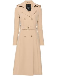 beige double-breasted button fastening notched lapels epaulettes long sleeves belt loops detachable and adjustable waist belt two side inset pockets central rear vent unlined straight hem mid-length Trench Coat Brown, Double Breasted Trench Coat, Yoko London, City Dress, Summer Beach Wear, Coat Rack, Coat Dress, Waist Belt, Jacket Tops