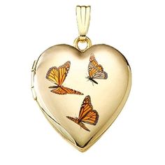 PRICES MAY VARY. 14K Yellow Gold Monarch Butterfly Heart Locket Locket is solid 14k yellow gold and is clearly stamped 14k 👀 Locket Necklace That Holds Pictures - Turn a Favorite Photo In To An Everlasting Locket. 🎁 Free Beautiful Locket Necklace Jewelry Gift Box With Every Order - Easy Gift Giving. 🇺🇸 Made In The USA, Not China - This Locket is Guaranteed For Life. Locket holds 2 photos. 14K Yellow Gold Monarch Butterfly Heart Locket With our state of the art color laser technology, Enjoy y Gold Lockets, Locket Jewelry, Enamel Locket, Picture Locket, Butterfly Heart, Heart Photo, Jewelry Lockets, Gold Locket, Photo Locket