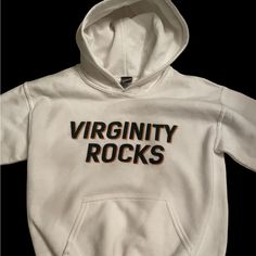 Youth, Small, Virginity Rocks, Hoodie, Tag Still On It, Never Worn Virginity Rocks Shirt, Virginity Rocks Hoodie, White School Spirit Hoodie For Winter, White Hoodie Winter School Spirit, White Hooded Sweatshirt For School Spirit, Virginity Rocks, Rock Shirts, Nails Inspo, Colorful Hoodies