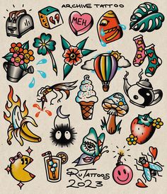 an assortment of tattoos on a piece of paper