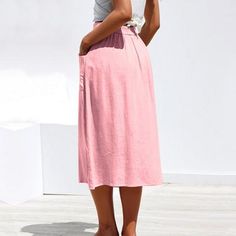 Casual Pure Color High Waist Single Breasted Buttons Midi Skirt Pocket – lastrafashion High Waist Skirt With Pockets For Summer, Summer Pink Mini Skirt With Pockets, Casual Summer Skirt With Pockets, Spring Mini Skirt With Pockets, Non-stretch, Spring Non-stretch Mini Skirt With Pockets, Chic Summer Skirt With Pockets, Chic Vacation Skirt With Pockets, Summer Pencil Skirt With Side Pockets, Summer Pencil Skirt Bottoms With Side Pockets