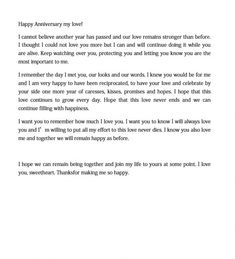 an image of a letter to someone on their wedding day with the words happy anniversary love written in cursive font