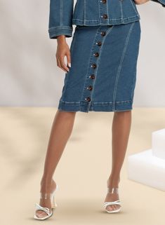 DV Jeans 8470 denim Skirt Button Down Denim Skirt, Rock Jeans, Denim Button Skirt, Stretch Denim Skirt, Denim Projects, Blue Denim Pants, Blue Denim Skirt, Denim Design, Denim Pant