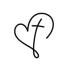 the letter f with a heart and a cross in it's center on a white background