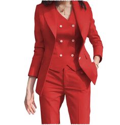 3 Pieces Single Buttons Peak Lapel Women Suit (Blazer+vest+Pants) | SoloveDress – solovedress Women Business Suit, Peak Lapel Suit, Buckle Pants, Double Breasted Vest, Business Jacket, Casual Blazer Women, Party Jackets, Womens Suits Business, Women Business