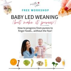 the baby led weaning flyer is shown with an image of a woman holding a baby