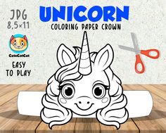 the unicorn coloring paper crown is ready to play