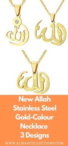 ONLY $24.99 + FREE WORLDWIDE SHIPPING  http://bit.ly/Allah3designs  Are you looking for a trendy Allah Necklace that comes in high-grade stainless steel, gold plated and in 3 amazing designs to choose from then this is what you have been what you have needed for a very long time. It comes in a link chain design the pendant size is 28.5mm.   Allah Necklaces, Necklaces for men, Gifts for Muslim Men  #usa #canada #uk #europe #australia #uae #pakistan #india #allahnecklace #giftsformen #dubai Allah Necklace, Islamic Jewelry, Necklaces For Men, Beautiful Chokers, Muslim Men, Men Gifts, Islamic Gifts