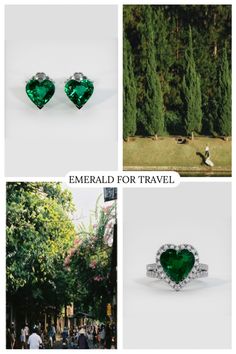 emerald green jewels are featured in this collage