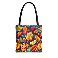 ## Leaf It To Fall: The Ultimate Fall Leaves Print Tote BagPrepare to captivate the season with our mesmerizing Fall Leaves Tote! Crafted from durable 100% polyester, this cozy print tote bag is designed to elevate your autumn wardrobe, transforming your everyday style into a true fashion statement. The stunning print celebrates the vibrant hues of fall foliage, making it an eye-catching accessory for any outfit. With boxed corners for extra space and comfortable black cotton handles, this fall Autumn Wardrobe, Leaves Print, Bag Style, Fall Foliage, Fall Leaves, Print Tote, Medium Bags, Fall Wardrobe, Printed Tote Bags