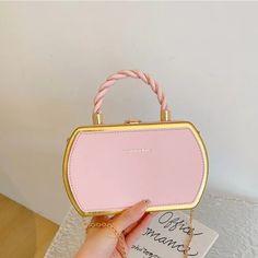 Lady Hand Bag Chic Shopping Bag With Single Handle, Gold Top Handle Bag For Spring, Gold Top Handle Shoulder Bag For Spring, Chic Pink Bucket Bag With Top Handle, Chic Pink Rectangular Bucket Bag, Pink Clutch Box Bag With Top Carry Handle, Pink Clutch Box Bag With Top Handle, Chic Rectangular Box Bag With Single Handle, Chic Pink Bucket Bag For Evening