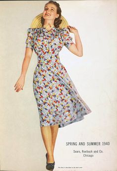 Sears 1940 catalog. 1940s Couture, Ww2 Fashion, Forties Fashion, Retro Lifestyle, 1940s Fashion Dresses, Summer Dress Patterns, Vintage Aesthetics