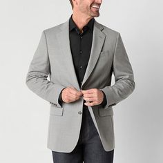 Experience timeless style and modern comfort with this Stafford men's classic-fit sport coat made from a stretch dobby wool-blend. It features a single-breasted design with a notch lapel, long sleeves, interior and exterior pockets, and a two-button closure.Front Style: Single BreastedFeatures: Stretch FabricClosure Type: ButtonFit: Classic FitPockets: 2 Front Flap Pockets, 1 Inside Button Pocket, 1 Inside Slip Pocket, 1 Chest Slip PocketSleeve Length: Long SleeveFiber Content: 51% Wool, 47% Pol Modern Tailored Sport Coat With Flat Front, Modern Single Breasted Sport Coat With Flat Front, Modern Single Breasted Sport Coat, Single Breasted, Sport Coat, Flap Pocket, Wool Blend, Timeless Fashion, Interior And Exterior