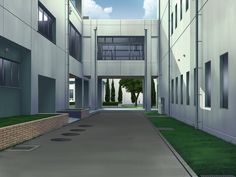 an artist's rendering of a walkway between two buildings with trees in the middle