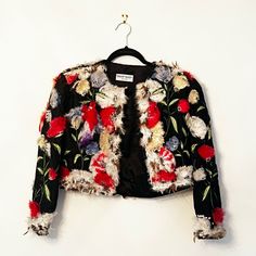 Elegant Feathered, Sequined Jacket From Snooty Hooty/Atlanta. Vintage Piece. Heavy, Hand-Sewn Embroidery. A Knockout. Spring Party Outerwear With Floral Embroidery, Floral Embroidered Outerwear For Spring Evening, Spring Party Embroidered Outerwear, Spring Evening Outerwear With Floral Embroidery, Chic Fitted Outerwear With Floral Embroidery, Fitted Party Outerwear With Floral Embroidery, Fitted Floral Embroidered Outerwear For Party, Fitted Floral Embroidered Party Outerwear, Spring Floral Embroidered Evening Outerwear