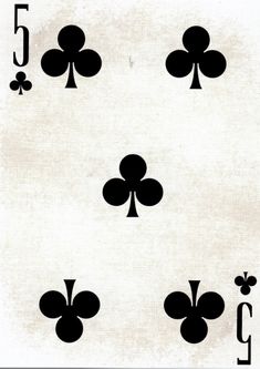 the five of spades is shown in black on white paper, and has four different symbols