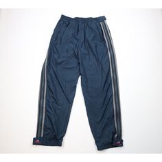 Vtg 90s Adidas Mens XL Spell Out Striped Wide Leg Lined Windbreaker Pants Blue Mens Pants Blemish front right pocket. Pilling inner waistband Mens size XLarge Measurements are: 16 inches across the waist laid flat 32 inch inseam 44 inches from top to bottom 9 inch leg open Blue Polyester US Shipping is FREE Canada is $15 and International is $24 Check out my other items in my store! PR1842 Adidas Wide Leg Pants, Edgy Summer Outfits, Blue Pants Men, Windbreaker Pants, 90s Adidas, Adidas Joggers, Adidas Vintage, Adidas Mens, Pants Blue