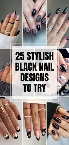 Black Nail Designs Emo, Black Nails Spring, Black Gel Nail Ideas, Simple Nail Designs For Short Nails, Dark Nail Inspiration, Black Manicure Ideas, Short Square Black Nails, Black Short Nails Design, Fun Black Nails