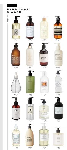 the different types of hand soaps are shown in this chart, with each product labeled on