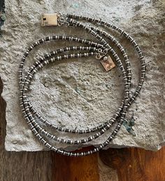 Silver Hematite Round Beads Jewelry, Silver Hematite Jewelry With Round Beads, Silver Necklace With Box Chain And Round Beads, Bohemian Silver Jewelry With Hematite, Silver Jewelry With Box Chain And Round Beads, Spiritual Silver Hematite Necklace, Artisan Silver Double Strand Necklace, Artisan Double Strand Silver Necklaces, Artisan Silver Double Strand Jewelry