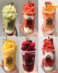 four different types of ice cream in cups