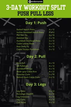 a poster for the 3 day workout split