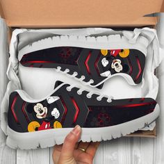 Funny Mickey Mouse, Black Metal Custom, Sneakers With Affordability Sneakers epitomize a harmonious blend of style and functionality. These versatile shoes, with their rubber soles and cushioned interiors, offer exceptional comfort for everyday wear. Featuring a trendy yet timeless design, they effortlessly complement various outfits and occasions, from casual outings to active adventures. Crafted with durable materials like canvas or leather, they promise resilience and longevity. These shoe... Comfortable Black Textile Sneakers, Casual Black Synthetic Custom Sneakers, Comfortable Black Textile Running Shoes, Functional Black Textile Sneakers, Black Breathable Textile Sneakers, Comfortable Black Custom Sneakers With Rubber Sole, Black Non-slip Comfortable Sneakers, Black Non-slip Synthetic Sneakers, Black Tpr Running Shoes With Round Toe