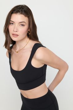 Come a long way. A double-layer bra with front and back scoop neckline and a wide waistband to smooth finish. Made in our 4-way stretch Dream Tech eco-conscious fabrication that is compressive, moisture-wicking, quick-drying, and anti-odor. | Salem Longline Bra in Black Yoga Travel, Longline Bra, Rainbow Shop, Spiritual Gangster, Black Bra, Mens Essentials, Wide Waistband, Eco Conscious, Long A Line