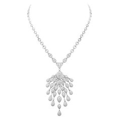 Necklace in 18kt white gold set with 1333 diamonds 13.42 cts and 23 tapers cut diamonds 0.25 cts Royal Necklaces, Long Diamond Necklace, Riviera Necklace, Expensive Necklaces, Jewel Drawing, Necklaces White, Pendant Sets, Diamond Pendant Sets