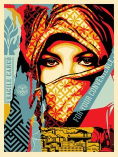 a woman wearing a headscarf and scarf over her face is featured in this poster